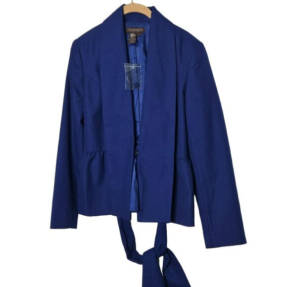 Chadwicks Collection NWOT Womens Blue Wool Blend Belted Blazer Jacket Peplum 8 - Picture 5 of 11